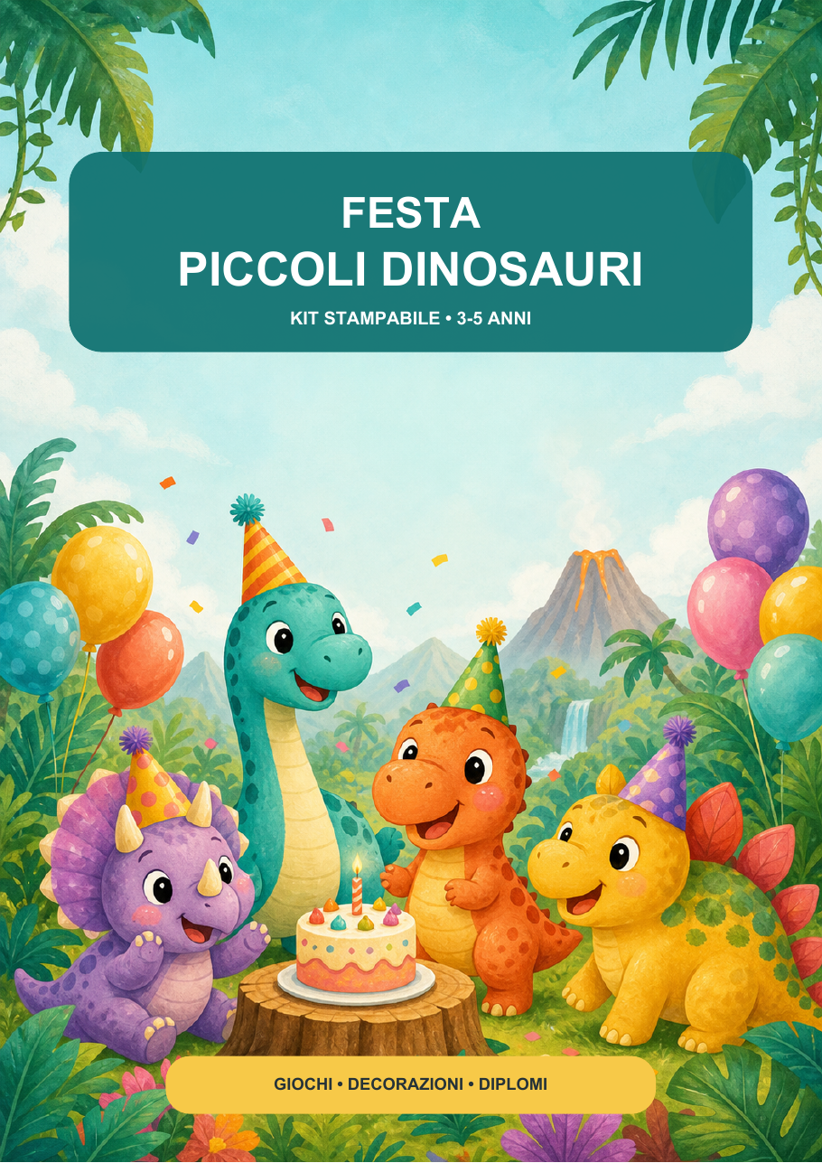 Copertina Festa Piccoli Dinosauri per bambini 3-5 anni